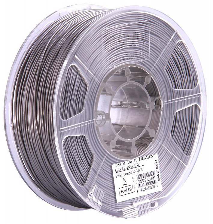 Проволока PLA+ ESUN для печати на 3D-принтерах (диаметр нити: 1,75 мм, вес катушки: 1 кг, цвет: серебристый)