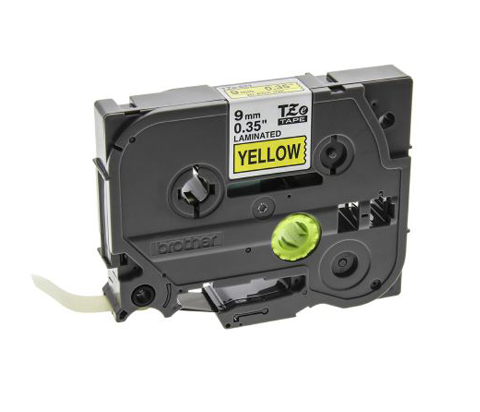 Лента TZE621 ламинированная для печати наклеек Brother PT 5/9800 (размер: 9мм х 8м, черный шрифт, желтый фон) [артикул: TZE-621] /оригинальная/