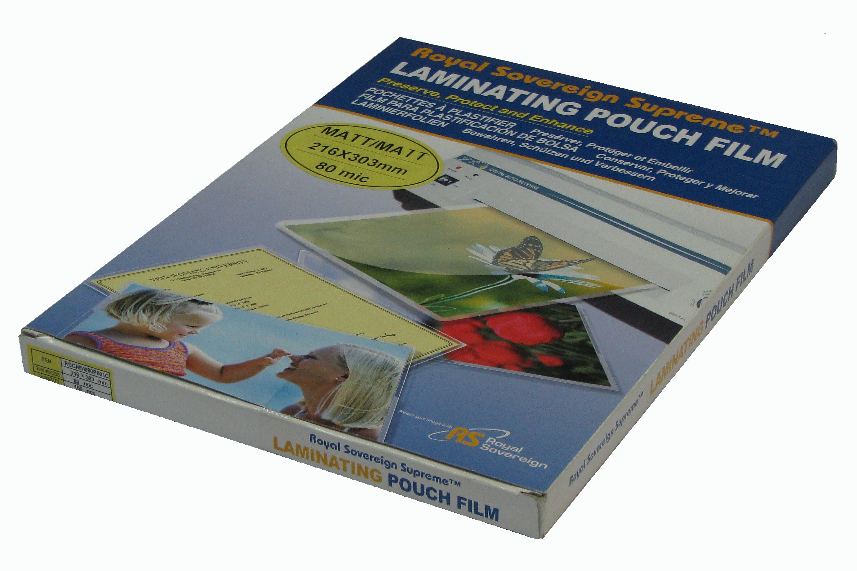 Пленка для ламинирования A4 (216х303мм, 2х80мкм, 100шт/уп) матовая /Royal/