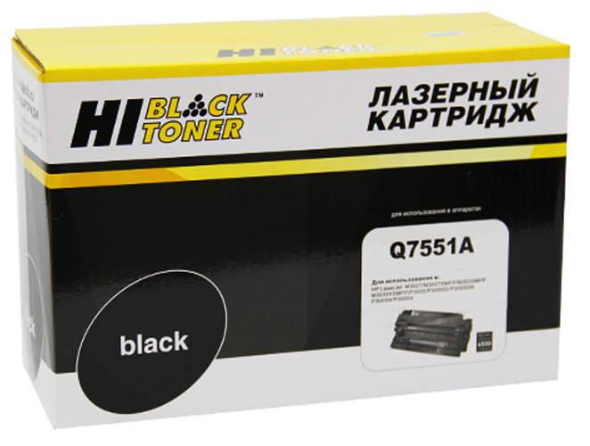 Тонер-картридж HP LJ P3005/ M3027/3035 (цвет: чёрный) [ресурс: 6 500 стр.] [артикул: HB-Q7551A] /совместный [Hi-Black]/