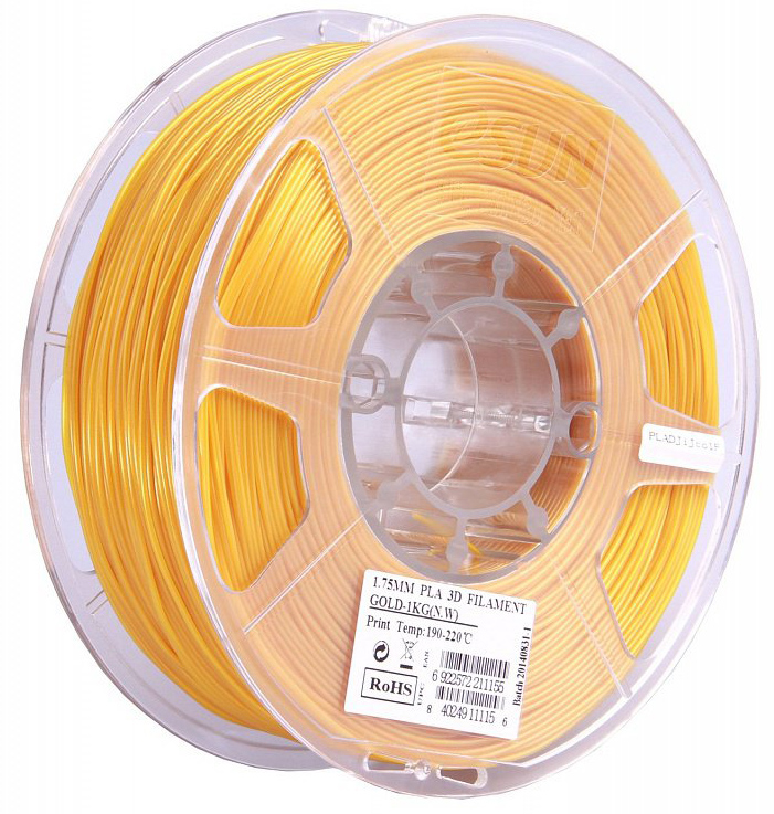 Проволока PLA+ ESUN для печати на 3D-принтерах (диаметр нити: 1,75 мм, вес катушки: 1 кг, цвет: золотой)