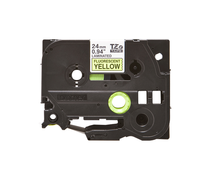 Лента TZEC51 ламинированная (высококонтрастная) для печати наклеек Brother PT 500/9800 (размер: 24мм х 5м, черный шрифт, флуоресцентный желтый фон) [артикул: TZE-C51] /оригинальная/