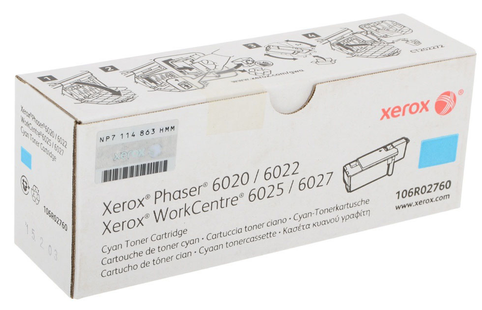 Принт-картридж Xerox Phaser 6020/6022/WC 6025/6027 (цвет: голубой) [ресурс: 1 000 стр.] [артикул: 106R02760] /оригинальный/