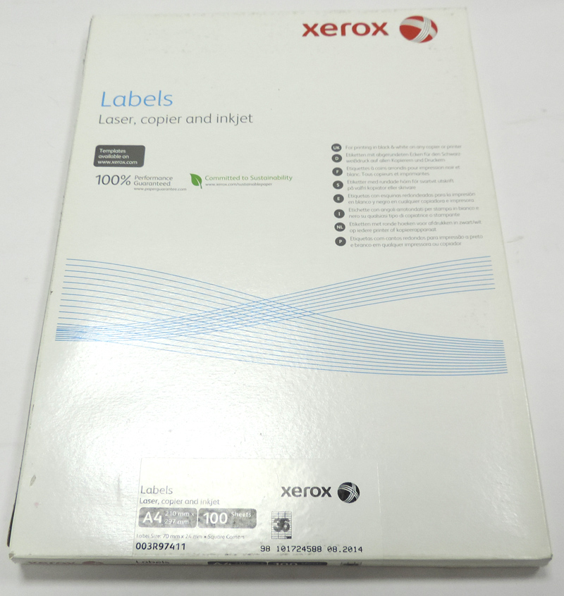 003R97411 Наклейки бумажные Xerox для лаз. и стр. печати А4:36 (36 накл/лист, 70x24,75мм, 100л/пач) [R]