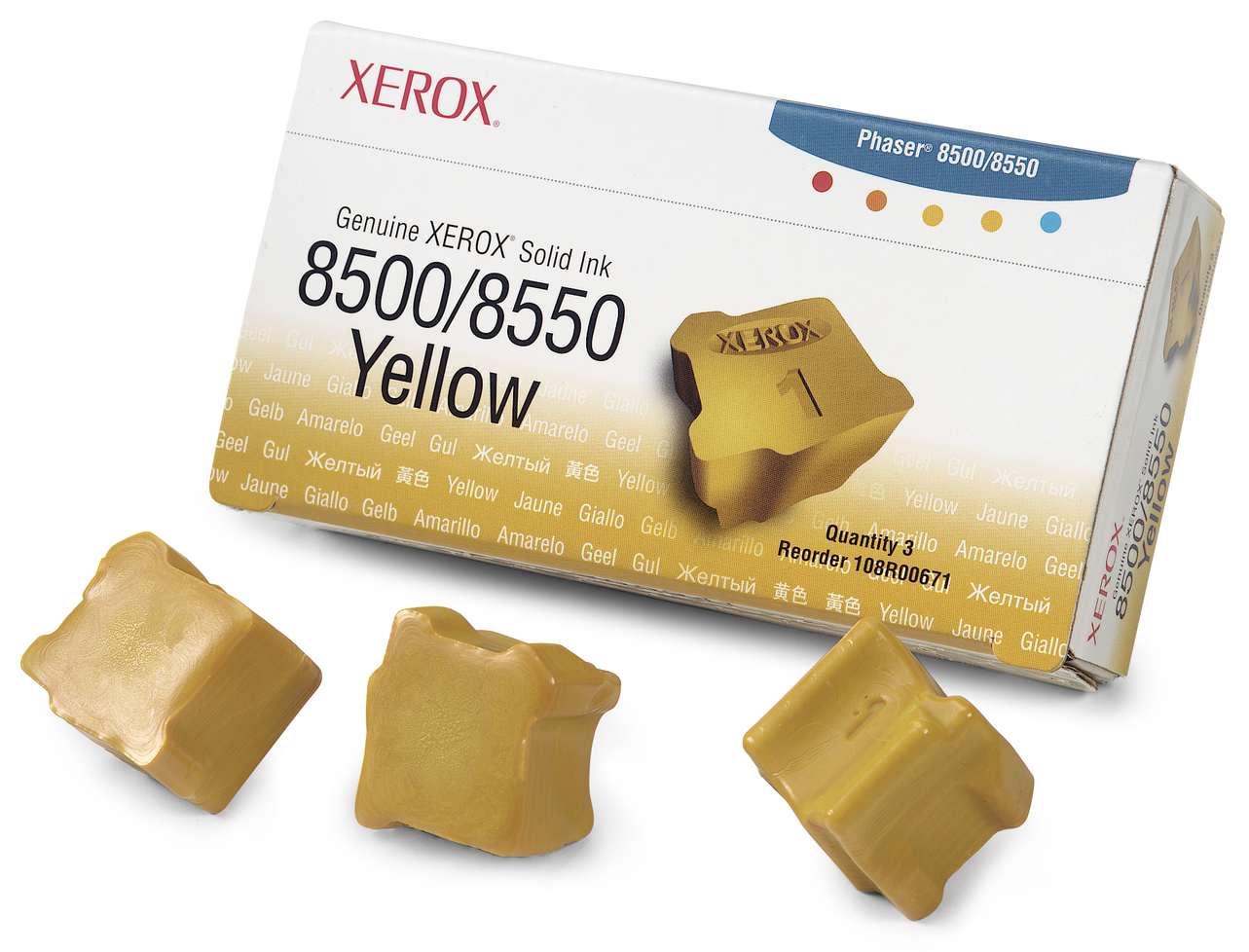 Чернила Xerox Phaser 8500/8550 (цвет: жёлтые) [ресурс: 3 х 1000 стр.] [артикул: 108R00671] /оригинальные/