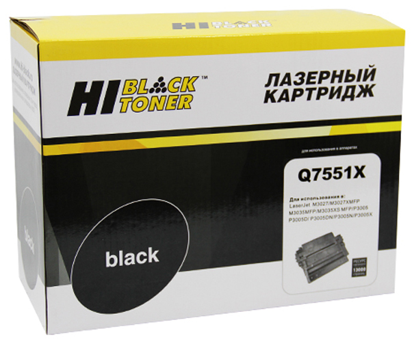 Тонер-картридж HP LJ P3005/ M3027/3035 (цвет: чёрный) [ресурс: 13 000 стр.] [артикул: HB-Q7551X] /совместимый [Hi-Black]/