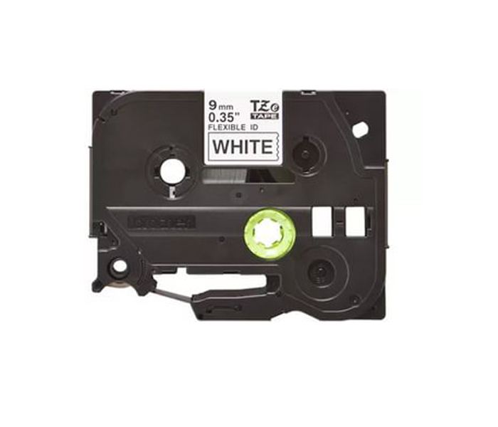 Лента TZEFX221 ламинированная эластичная (идентификационная) для печати наклеек Brother PT 5/9800 (размер: 9мм х 8м, черный шрифт, белый фон) [артикул: TZE-FX221] /оригинальная/