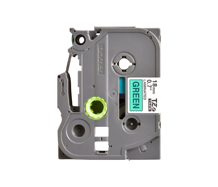 Лента TZE741 ламинированная для печати наклеек Brother PT 5/9800 (размер: 18мм х 8м, черный шрифт, зеленый фон) [артикул: TZE-741] /оригинальная/