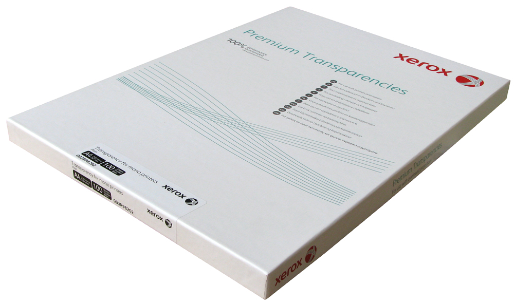 Прозрачная пленка для черно-белой лазерной печати Xerox Premium Plain Transparency (без подложки и полосы) A4 (140 г/кв.м, 96 мкм, 210x297 мм, 100 л/пач) [арт.003R98202]