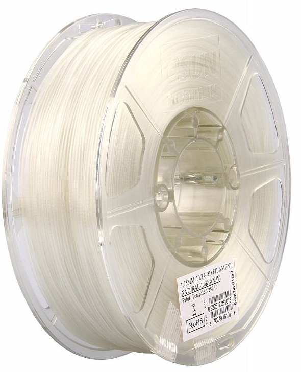 Проволока PETG-пластик ESUN для печати на 3D-принтерах (диаметр нити: 1,75 мм, вес катушки: 1 кг, цвет: натуральный белый)