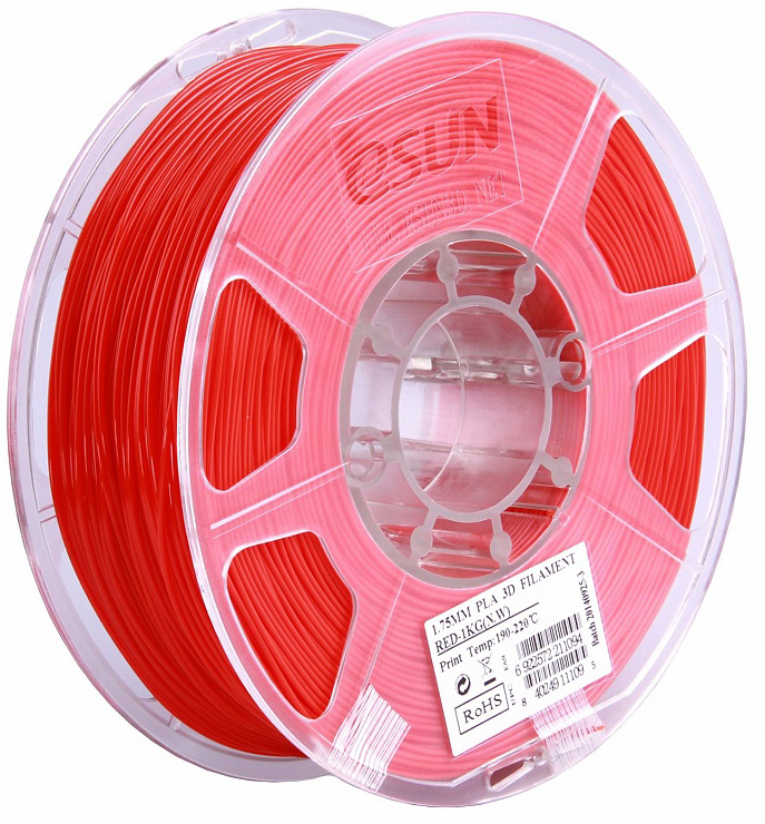 Проволока PLA+ ESUN для печати на 3D-принтерах (диаметр нити: 1,75 мм, вес катушки: 1 кг, цвет: красный)