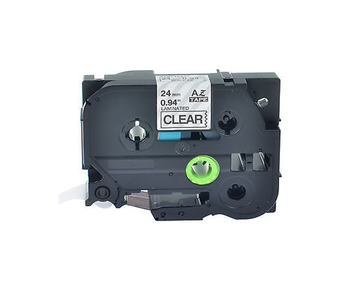 Лента TZE151 ламинированная для печати наклеек Brother PT 500/9800 (размер: 24мм х 8м, черный шрифт, прозрачный фон) [артикул: TZE-151] /оригинальная/