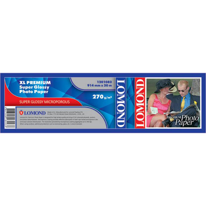 Фотобумага Lomond XL Premium Super Glossy Photo Paper суперглянцевая микропористая (914мм х 30м, 270г/кв.м, втулка 50,8мм) [1201082]