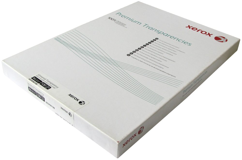 Прозрачная пленка для черно-белой и цветной лазерной печати Xerox Premium Universal Transparency (удаляемая полоса по длинной кромке) A4 (140 г/кв.м, 96 мкм, 210x297 мм, 100 л/пач) [арт. 003R98198]