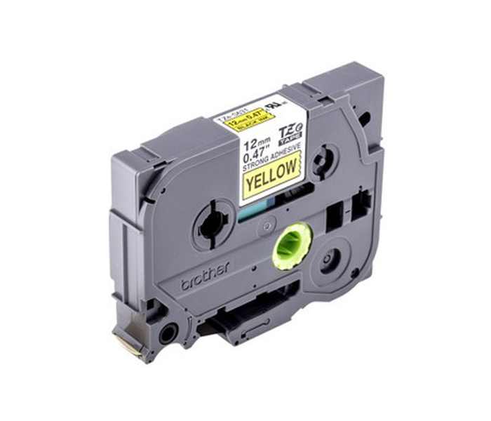 Лента TZE631 ламинированная для печати наклеек Brother PT 5/9800 (размер: 12мм х 8м, черный шрифт, желтый фон) [артикул: TZE-631] /оригинальная/