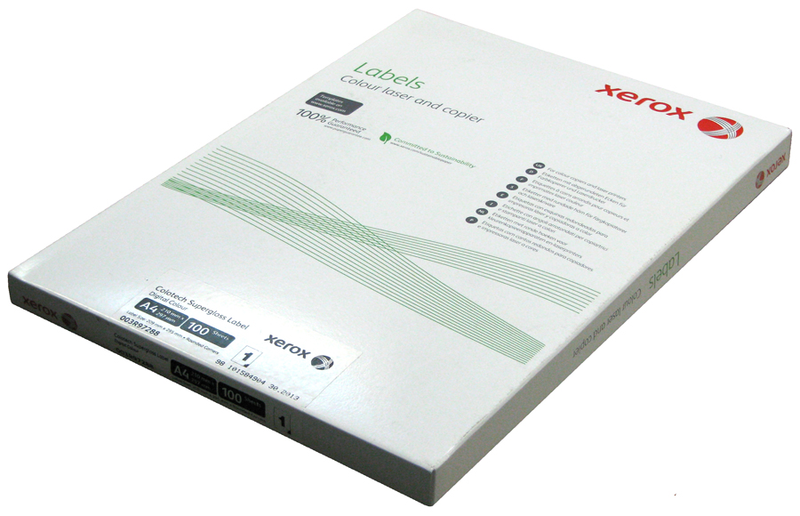 Бумажные наклейки для лазерной печати Xerox A4:1 (глянцевые) (1 наклейка на листе, 210x297 мм, 100 л/пач) [арт. 003R97288]