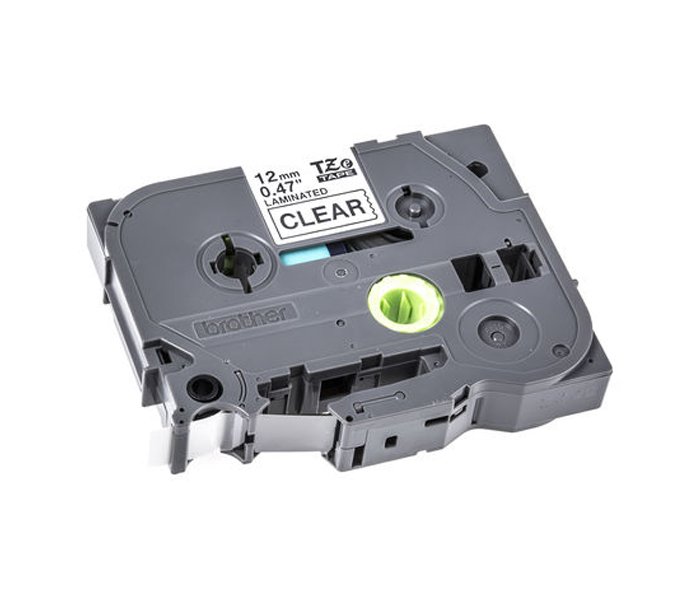 Лента TZES131 ламинированная плотная (повышенной адгезии) для печати наклеек Brother PT 5/9800 (размер: 12мм х 8м, черный шрифт, прозрачный фон) [артикул: TZE-S131] /оригинальная/