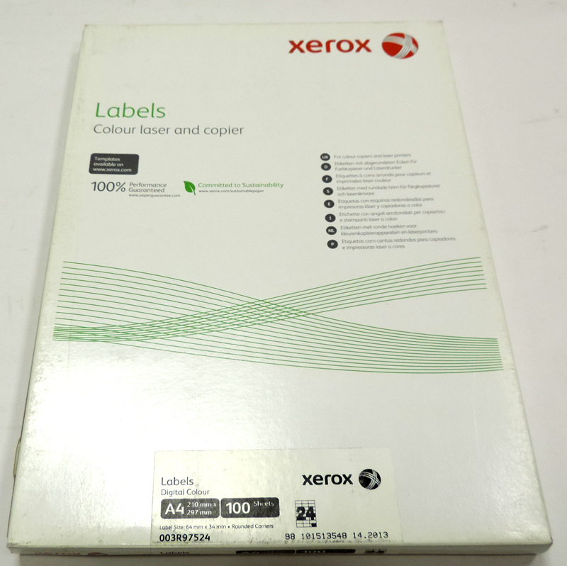 003R97524 Наклейки бумажные Xerox для лаз. печати А4:24 /Матовые/ (24 накл/лист, 64x34мм, 100л/пач) [R]