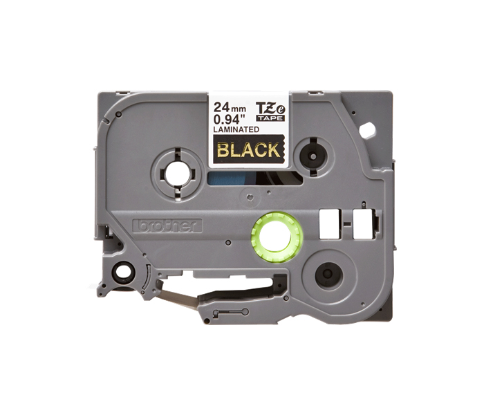 Лента TZE354 ламинированная для печати наклеек Brother PT 18R/9800 (размер: 24мм х 8м, золотой шрифт, черный фон) [артикул: TZE-354] /оригинальная/