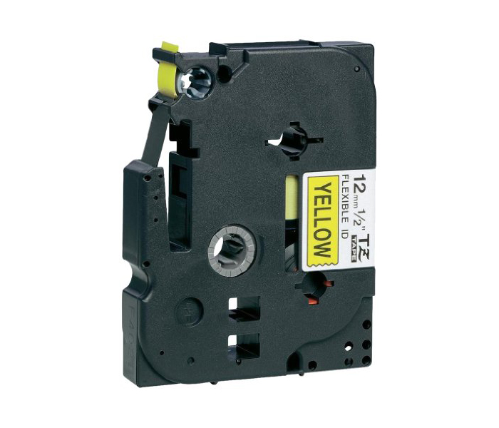 Лента TZEFX631 ламинированная эластичная (идентификационная) для печати наклеек Brother PT 5/9800 (размер: 12мм х 8м, черный шрифт, желтый фон) [артикул: TZE-FX631] /оригинальная/