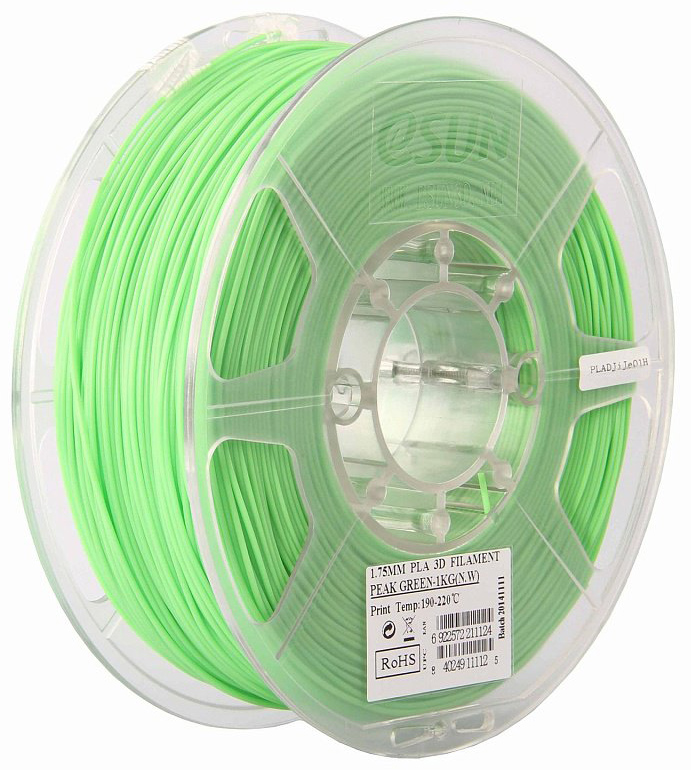 Проволока PLA+ ESUN для печати на 3D-принтерах (диаметр нити: 1,75 мм, вес катушки: 1 кг, цвет: светло-зеленый)