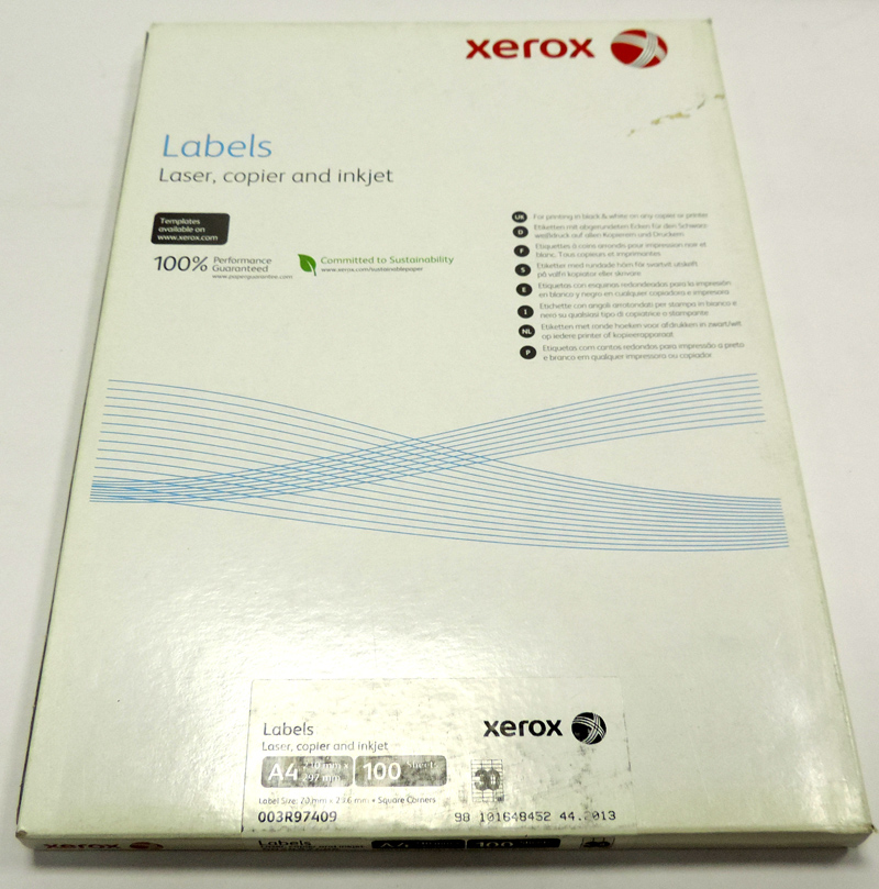 003R97409 Наклейки бумажные Xerox для лаз. и стр. печати А4:30 (30 накл/лист, 70x29,7мм, 100л/пач) [R]