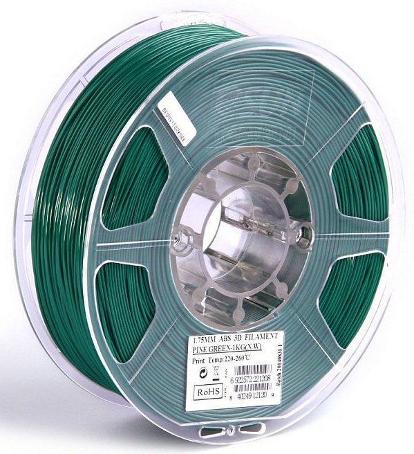 Проволока ABS+ ESUN для печати на 3D-принтерах (диаметр нити: 1,75 мм, вес катушки: 1 кг, цвет: темно-зеленый)