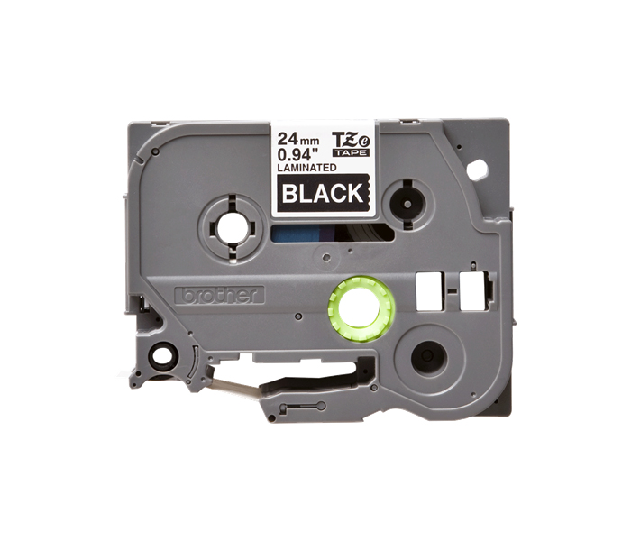 Лента TZE355 ламинированная для печати наклеек Brother PT 18R/9800 (размер: 24мм х 8м, белый шрифт, черный фон) [артикул: TZE-355] /оригинальная/