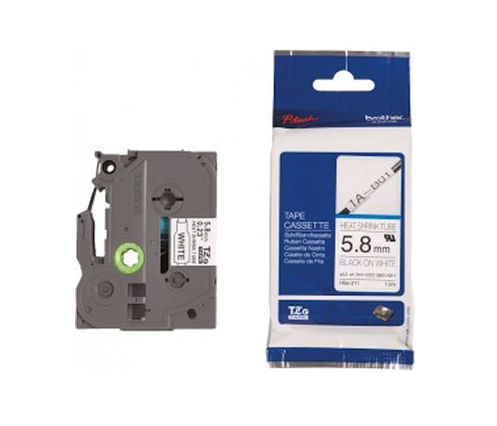Лента (трубка) HSE211 термоусадочная Brother PT E300/550/700/750W (размер: 5,8мм х 1,5м, черный шрифт, белый фон) [артикул: HSE-211] /оригинальная/