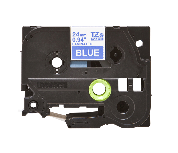 Лента TZE555 ламинированная для печати наклеек Brother PT 500/9800 (размер: 24мм х 8м, белый шрифт, синий фон) [артикул: TZE-555] /оригинальная/