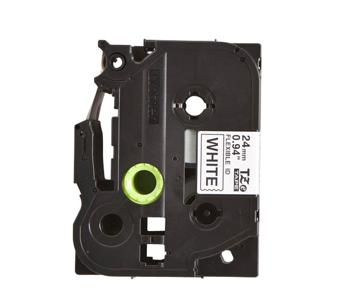 Лента TZEFX251 ламинированная эластичная (идентификационная) для печати наклеек Brother PT 500/9800 (размер: 24мм х 8м, черный шрифт, белый фон) [артикул: TZE-FX251] /оригинальная/