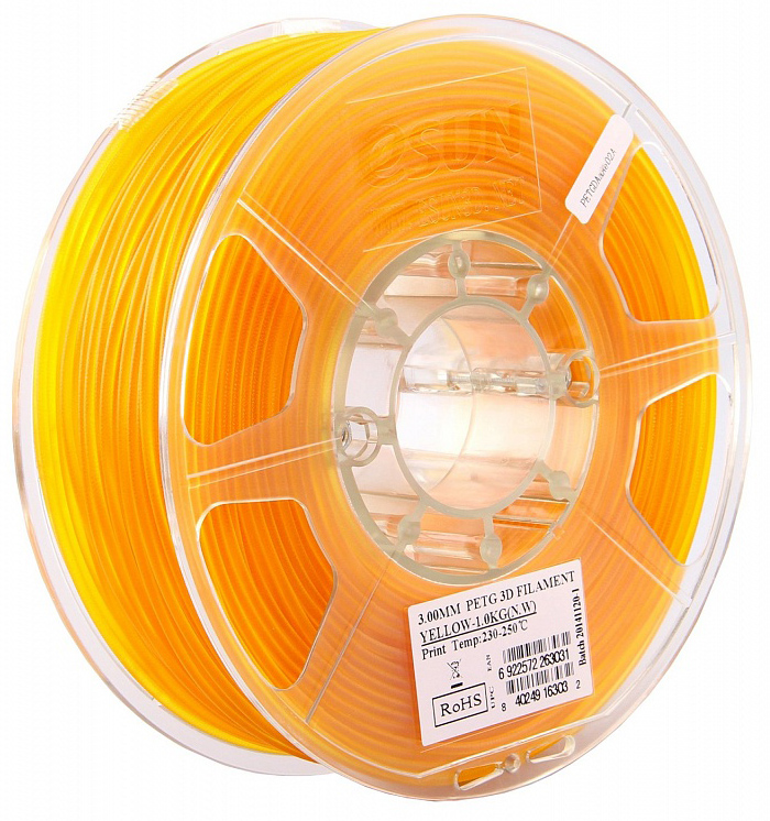 Проволока PLA+ ESUN для печати на 3D-принтерах (диаметр нити: 1,75 мм, вес катушки: 1 кг, цвет: желтый)