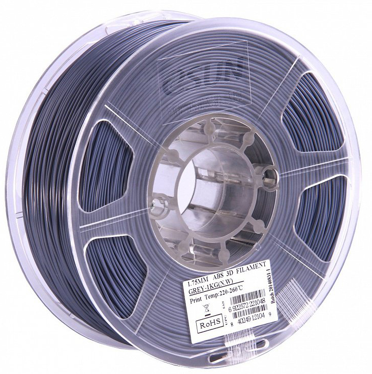 Проволока ABS+ ESUN для печати на 3D-принтерах (диаметр нити: 1,75 мм, вес катушки: 1 кг, цвет: серый)