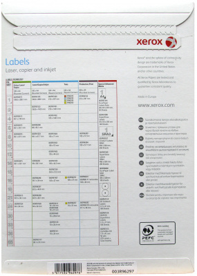 Бумажные наклейки для лазерной печати Xerox A4:18 (18 наклеек на листе, 63,5x46,6 мм, 100 л/пач) (скругленные углы) [арт. 003R96297]