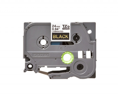 Лента TZE354 ламинированная для печати наклеек Brother PT 18R/9800 (размер: 24мм х 8м, золотой шрифт, черный фон) [артикул: TZE-354] /оригинальная/