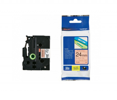 Лента TZEB51 ламинированная (высококонтрастная) для печати наклеек Brother PT 500/9800 (размер: 24мм х 5м, черный шрифт, флуоресцентный оранжевый фон) [артикул: TZE-B51] /оригинальная/