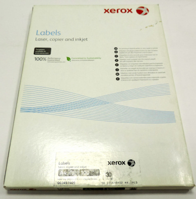 003R97409 Наклейки бумажные Xerox для лаз. и стр. печати А4:30 (30 накл/лист, 70x29,7мм, 100л/пач) [R]