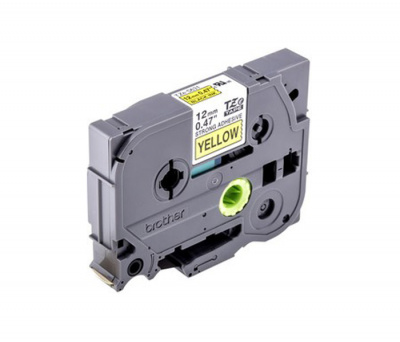 Лента TZES631 ламинированная плотная (повышенной адгезии) для печати наклеек Brother PT 5/9800 (размер: 12мм х 8м, черный шрифт, желтый фон) [артикул: TZE-S631] /оригинальная/