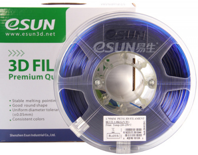 Проволока PETG-пластик ESUN для печати на 3D-принтерах (диаметр нити: 1,75 мм, вес катушки: 1 кг, цвет: синий) Проволока PETG-пластик ESUN для печати на 3D-принтерах (диаметр нити: 1,75 мм, вес катушки: 1 кг, цвет: синий)
