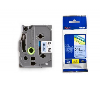 Лента TZE551 ламинированная для печати наклеек Brother PT 500/9800 (размер: 24мм х 8м, черный шрифт, синий фон) [артикул: TZE-551] /оригинальная/