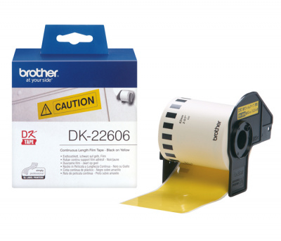 Лента пленочная DK22606 клеящаяся цельная Brother QL 500/1060 (размер: 62мм x 15,24м, черный шрифт, желтый фон) [артикул: DK-22606] /оригинальная/