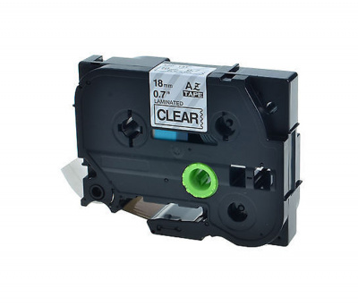 Лента TZE141 ламинированная для печати наклеек Brother PT 5/9800 (размер: 18мм х 8м, черный шрифт, прозрачный фон) [артикул: TZE-141] /оригинальная/