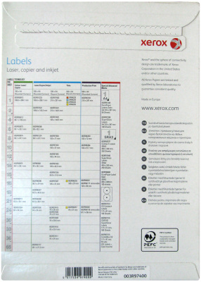 Бумажные наклейки для лазерной и струйной печати Xerox A4:1 (1 наклейка  на листе, 210х297 мм, 100 л/пач) (прямые углы) [арт. 003R97400]