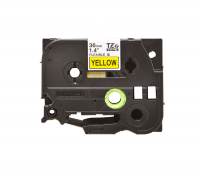 Лента TZEFX661 ламинированная эластичная (идентификационная) для печати наклеек Brother (размер: 36мм х 8м, черный шрифт, желтый фон) [артикул: TZE-FX661] /оригинальная/