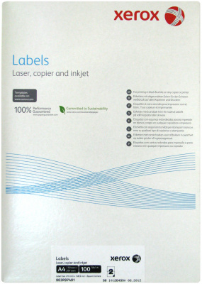 Бумажные наклейки для лазерной и струйной печати Xerox A4:2 (2 наклейки  на листе, 210х148,5 мм, 100 л/пач) (прямые углы) [арт. 003R97401]