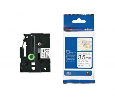 Лента TZEN201 неламинированная бумажная для печати наклеек Brother PT 5/9800 (размер: 3,5мм х 8м, черный шрифт, белый фон) [артикул: TZE-N201] /оригинальная/