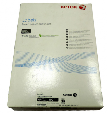 003R96297 Наклейки бумажные Xerox для лаз. печати А4:18 (18 накл/лист, 63,5x46,6 мм, 100 л/пач) [R]
