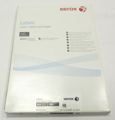 003R97405 Наклейки бумажные Xerox для лаз. и стр. печати А4:12 (12 накл/лист, 105x44мм, 100л/пач) [R]