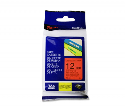 Лента TZE431 ламинированная для печати наклеек Brother PT 5/9800 (размер: 12мм х 8м, черный шрифт, красный фон) [артикул: TZE-431] /оригинальная/