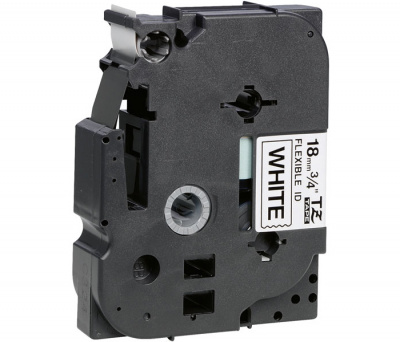 Лента TZEFX241 ламинированная эластичная (идентификационная) для печати наклеек Brother PT 5/9800 (размер: 18мм х 8м, черный шрифт, белый фон) [артикул: TZE-FX241] /оригинальная/